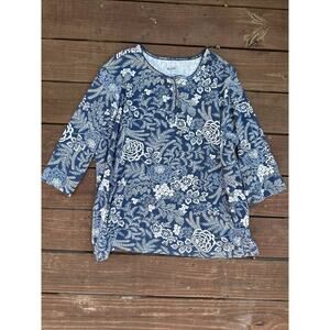 Blair Women's Top Blouse Shirt Sweater 3XL Blue Floral Boho Cottage Grandma Core